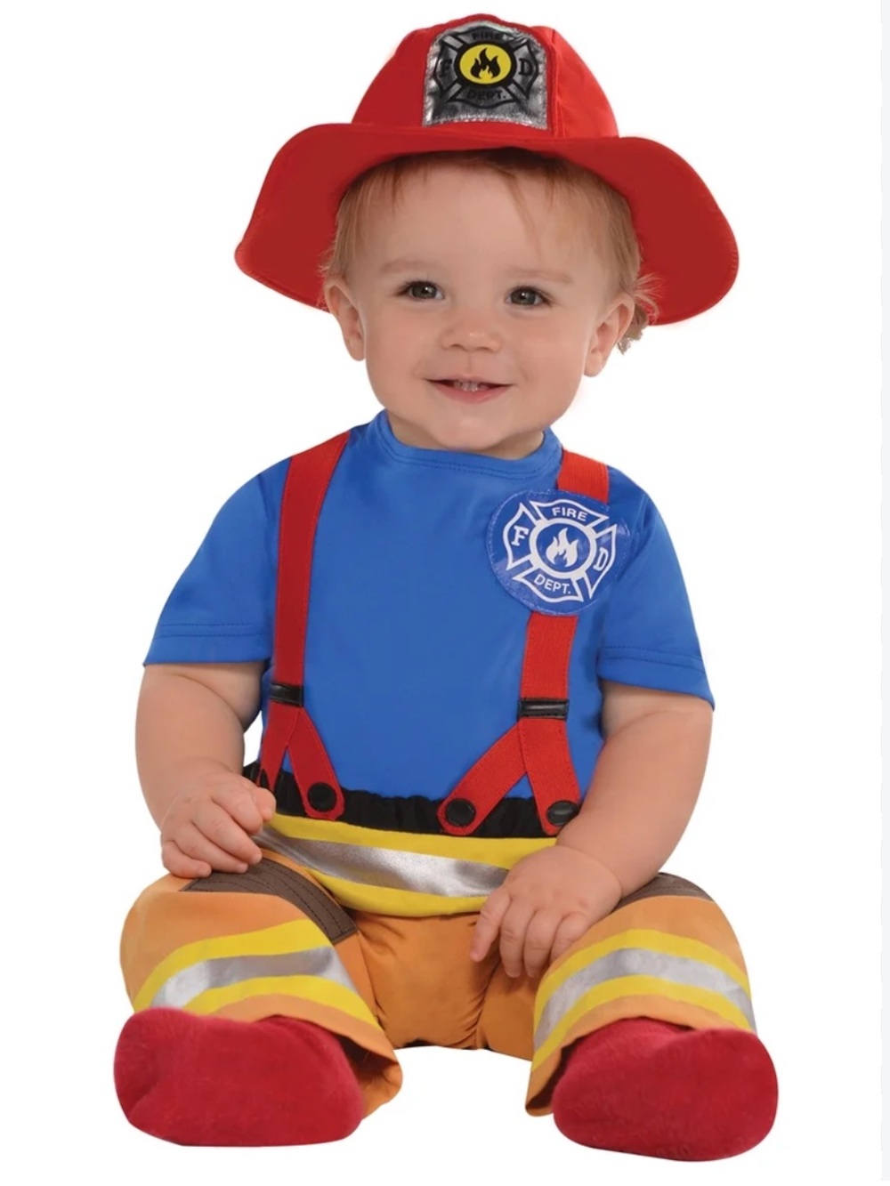 Infant Firefighter Halloween Costume - Blue Red hat Kids NEW 18-24 months